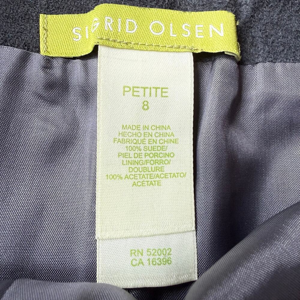 Sigrid Olsen Gray Suede Leather A-Line Skirt Sz 8 Petite 90s Y2K Minimal Classic - Picture 3 of 11